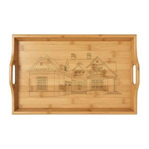 Engraved Bamboo Serving Tray – Custom House Illustration, Decorative Breakfast & Entertaining Tray