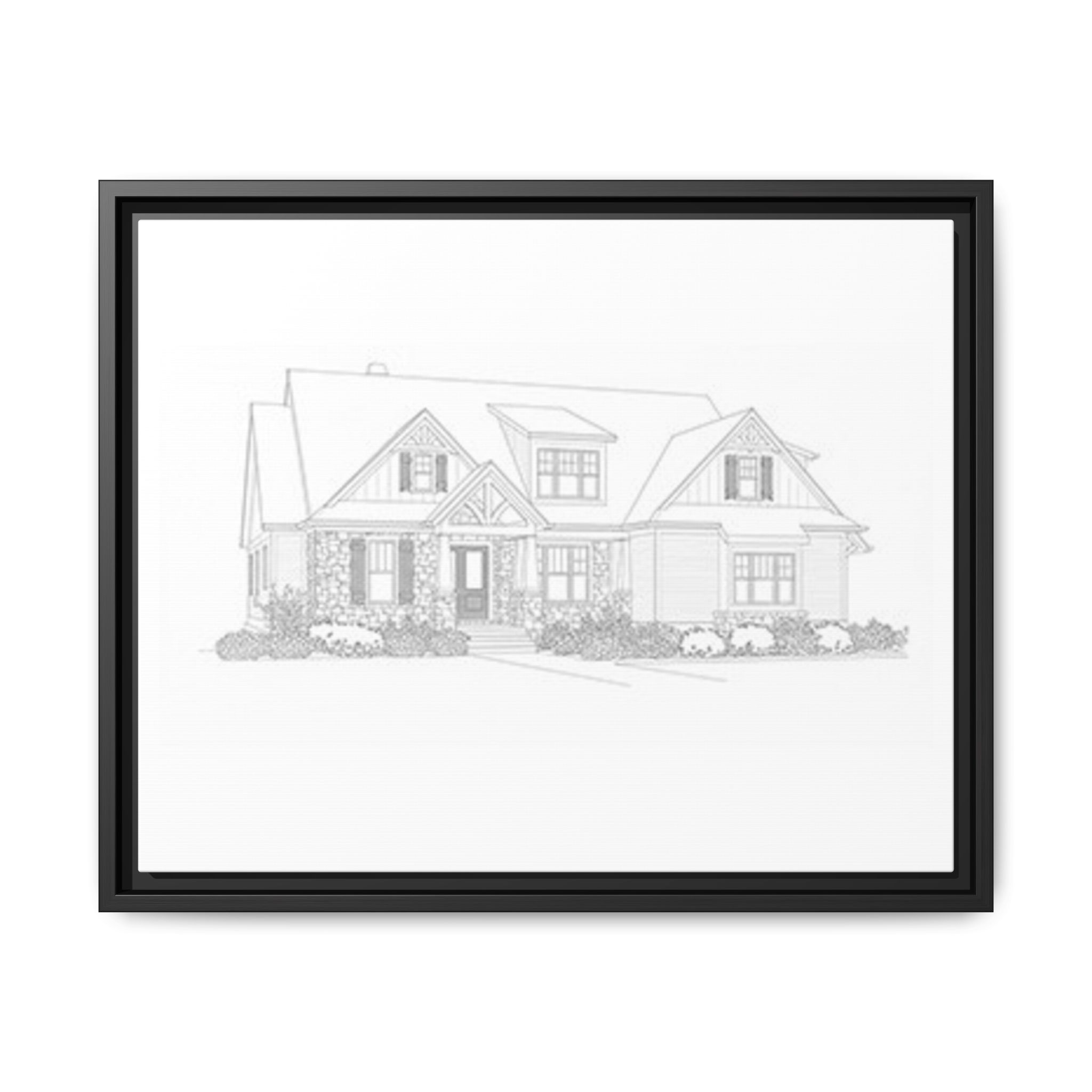 Custom Framed Matte Canvas House Sketch — Architectural Wall Art