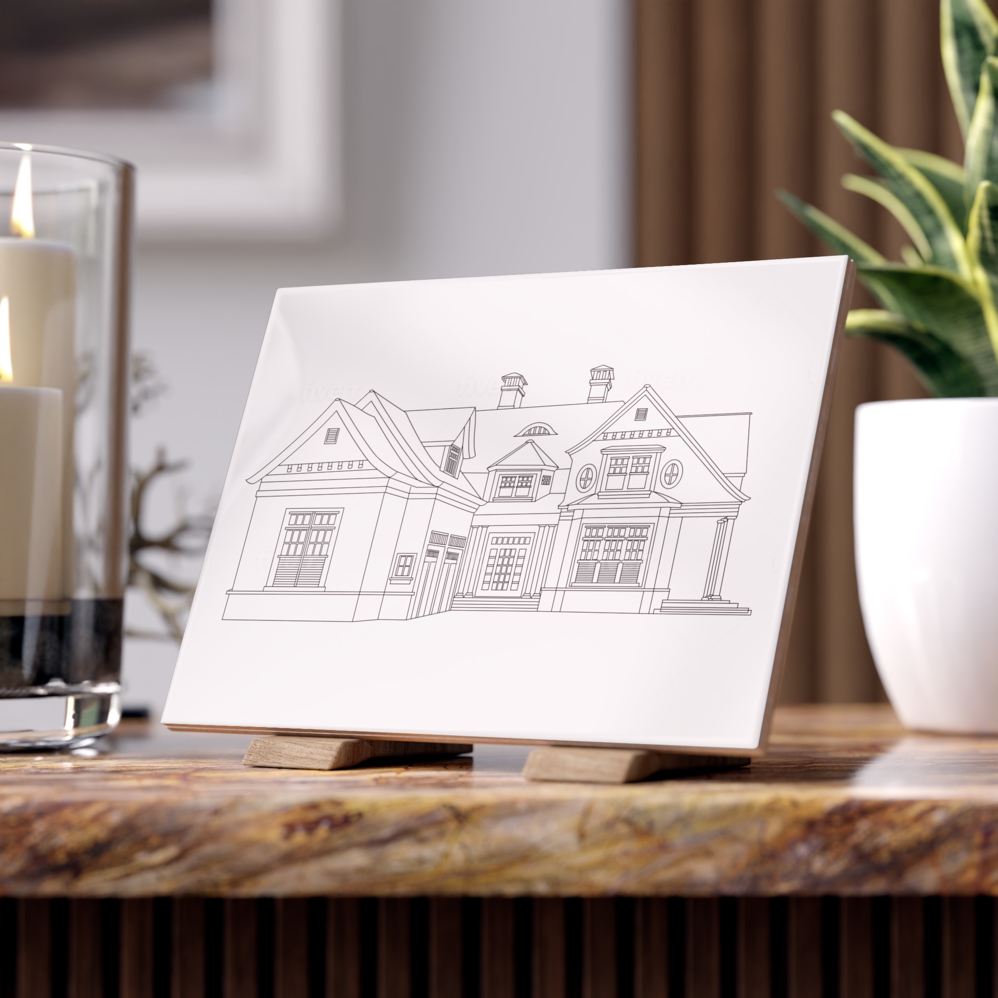 Custom Ceramic Photo Tile — Custom Architectural House Sketch Keepsake - Image 2