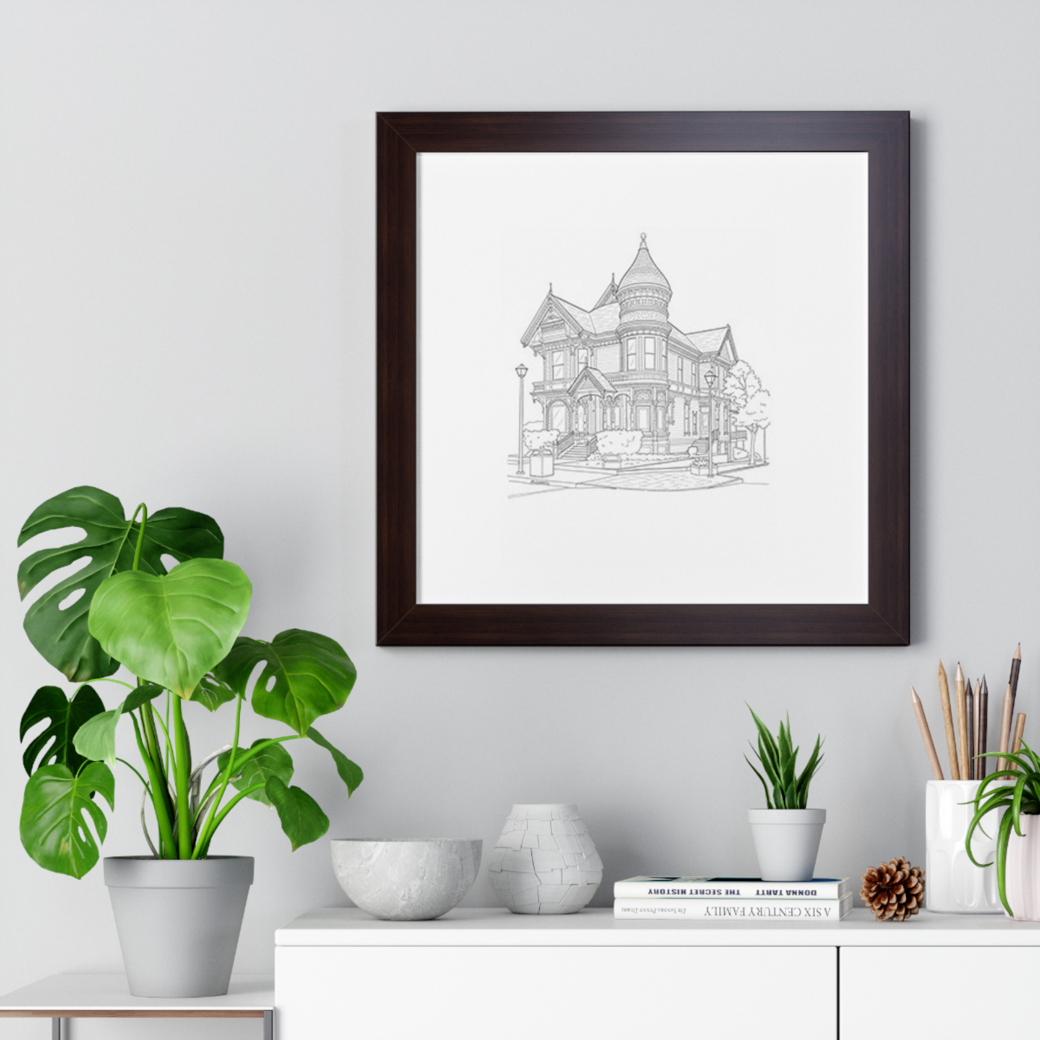 Custom House Line Art — Framed Poster - Image 3