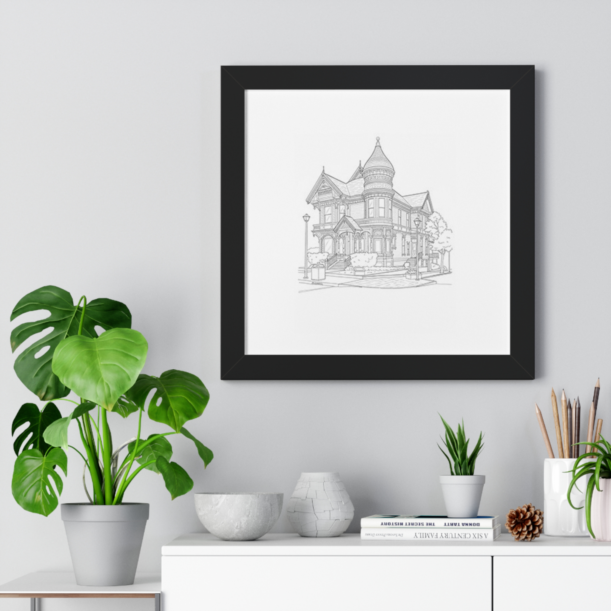 Custom Home Line Art — Framed Poster (MDF Frame)