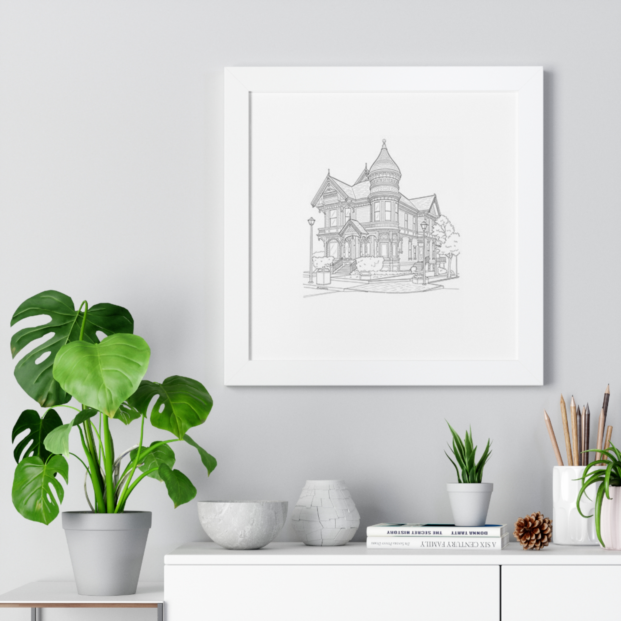 Custom Home Line Art — Framed Poster (MDF Frame)